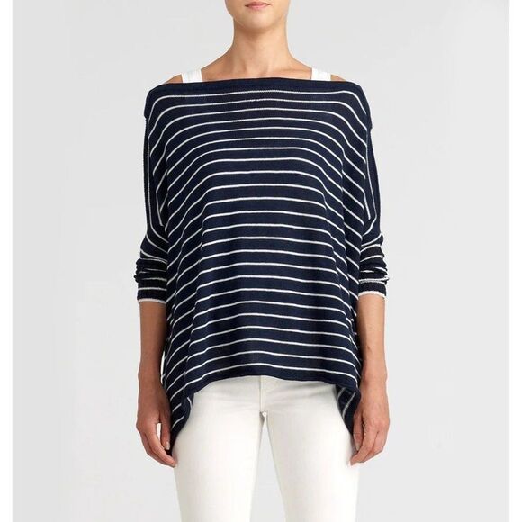 Paper Denim Cloth Logan Stripe Sweater Small Navy NWT - Picture 1 of 7